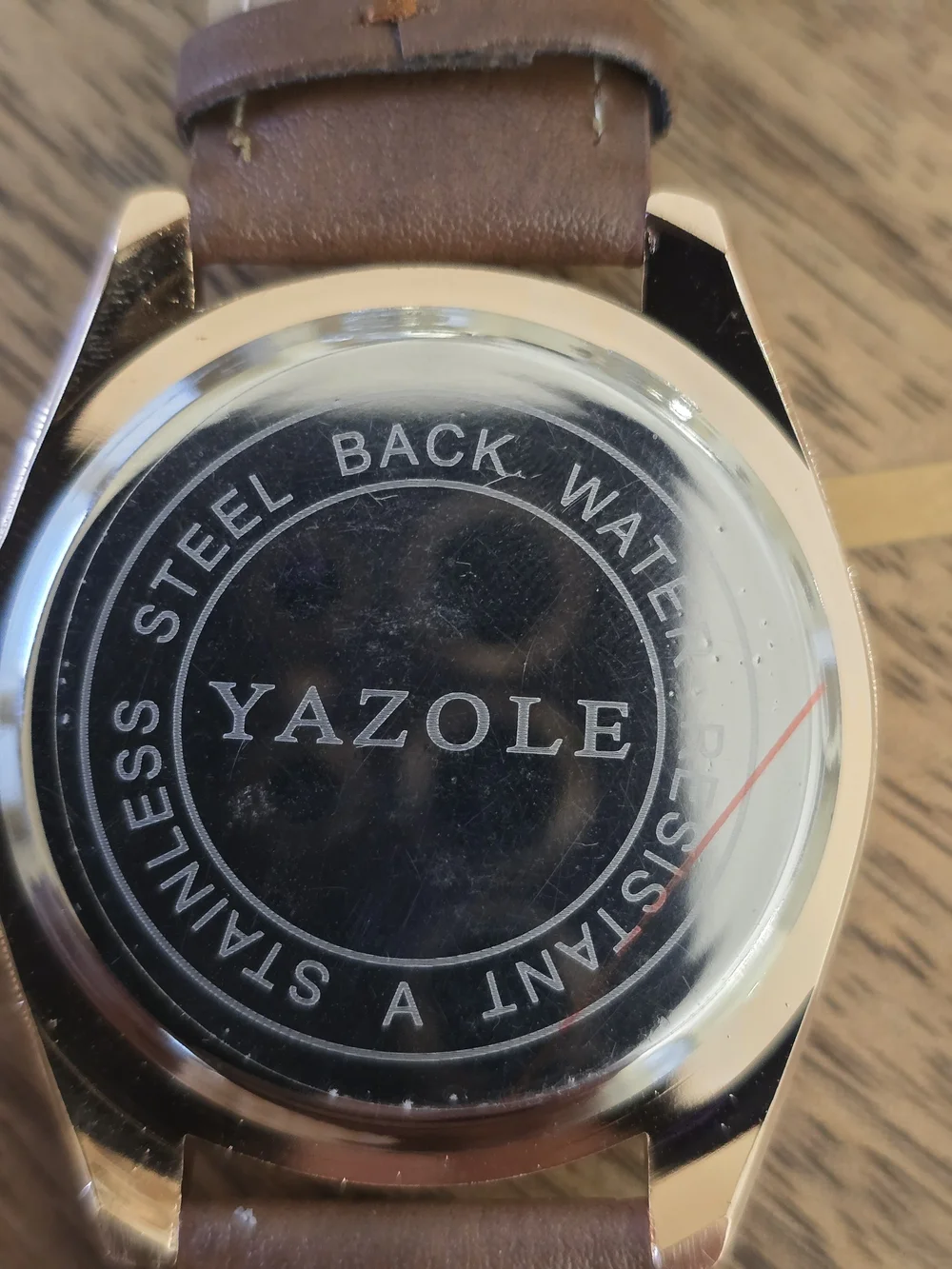 Yazole Men’s Brown Leather Strap Rose Gold Case Classic Quartz Watch